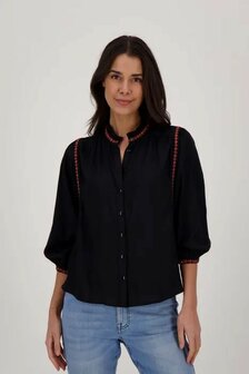 Zusss blouse met borduursels zwart/koraalroze