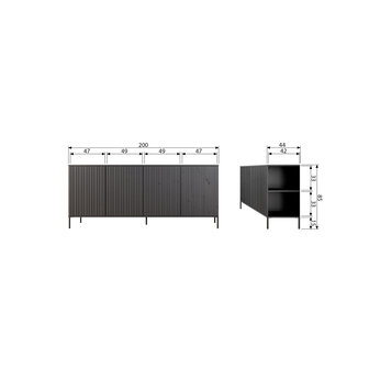 WOOOD Primium New gravure dressoir 200 cm grenen zwart [fsc]