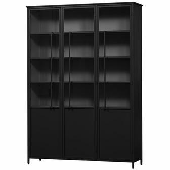 WOOOD Premium Exhibit XL 3 deurs vitrinekast metaal zwart
