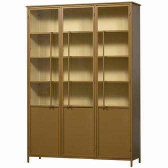WOOOD Premium Exhibit XL 3 deurs vitrinekast metaal honing geel