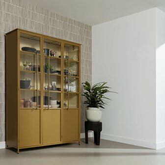 WOOOD Premium Exhibit XL 3 deurs vitrinekast metaal honing geel