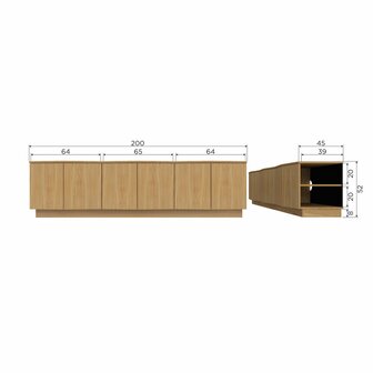 WOOOD Zuma tv meubel 200cm eiken transparant