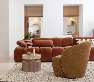 Woood Mojo Draaifauteuil Geweven Ribstof Honing Geel