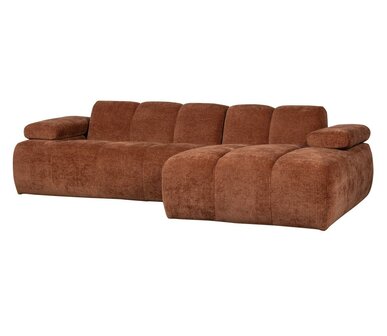 WOOOD Mojo Chaise Longue Geweven Ribstof Roestbruin Rechts