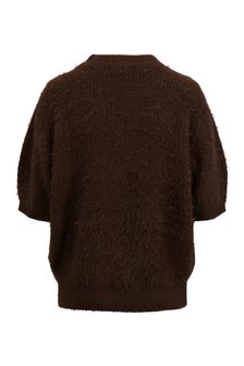 Zusss fluffy trui met ronde hals chocoladebruin