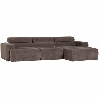 WOOOD Novi Chaise Longue Bank Rechts Ribstof Grijs/Bruin