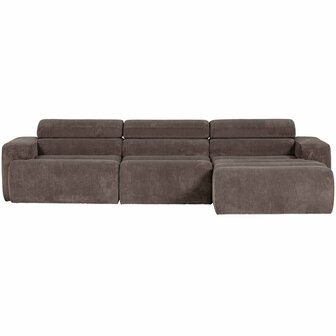 WOOOD Novi Chaise Longue Bank Rechts Ribstof Grijs/Bruin