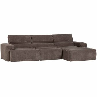 WOOOD Novi Chaise Longue Bank Rechts Ribstof Grijs/Bruin