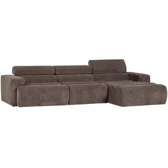 WOOOD Novi Chaise Longue Bank Rechts Ribstof Grijs/Bruin