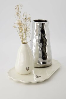 Zusss vaasje keramiek hartje wit/zilver