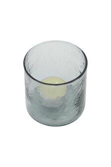 Zusss waxinelichthouder hammered glas M grijsblauw