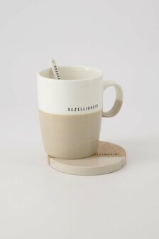 Zusss set van 2 onderzetters hout gezelligheid zand/naturel