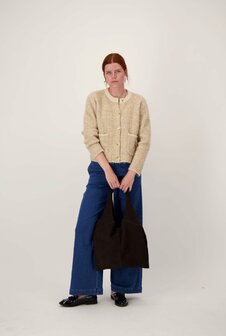 Zusss suede schoudertas chocoladebruin