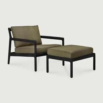 Ethnicraft Jack Outdoor Voetenbank Zwart met Groene Kussens