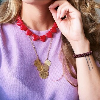 Bazou XL harten kralen ketting - rood