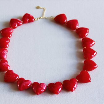 Bazou XL harten kralen ketting - rood