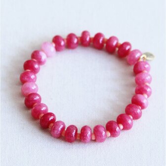 Bazou elastisch armbandje van edelstenen - fuchsia /roze