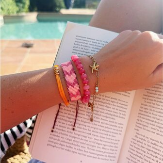 Bazou elastisch armbandje van edelstenen - fuchsia /roze