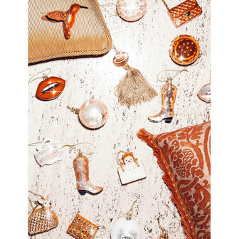 Vondels glazen kerstbal glanzend champagne met kraanvogels 