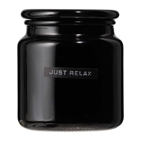 Wellmark grote geurkaars frisse linnen zwart glas 'just relax' 