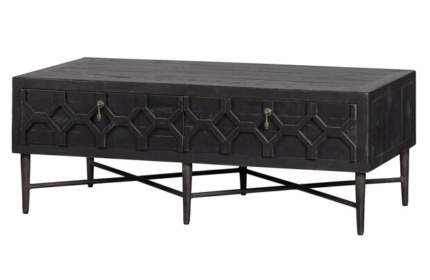 WOOOD Essentials Bequest salontafel met 2 lades hout zwart (model winkel)