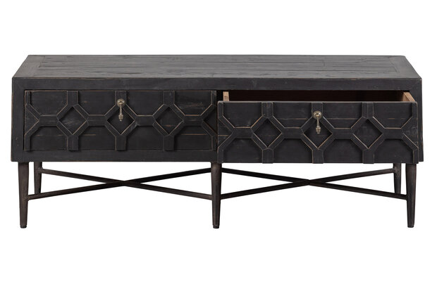 WOOOD Essentials Bequest salontafel met 2 lades hout zwart (model winkel)