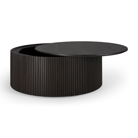 De ronde Roller Max koffietafel, ontworpen door Jacques Deneef, is een slim multifunctioneel item dat een koffietafel combineer