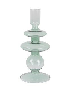 Present Time Candle Holder Glass Art Rings Medium green