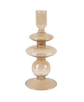 Present Time Candle Holder Glass Art Rings Medium sand brown 