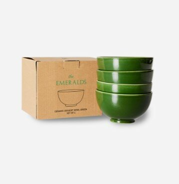 HKliving the emeralds: ceramic dessert bowl, green (set of 4)