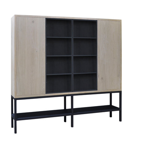 Vermeer Stoer Glaskast Eiken Rustiek 2 Deurs Metalen Frame