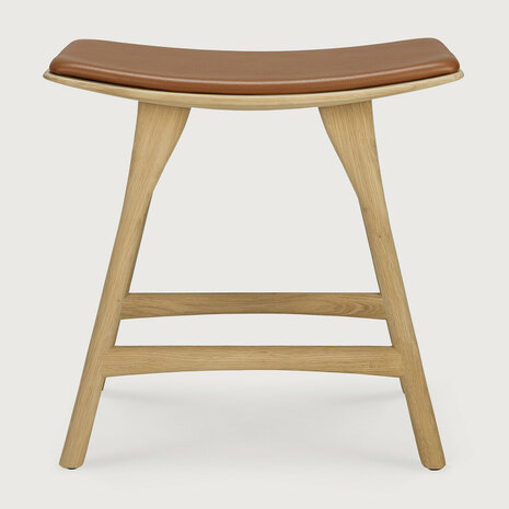 Ethnicraft Osso Stool Varnished Oak Cognac Leather