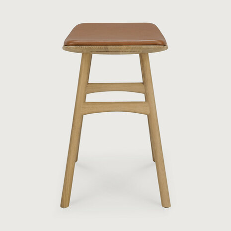 Ethnicraft Osso Stool Varnished Oak Cognac Leather