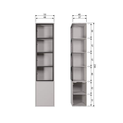 VTWONEN BASIC 2-DRS VITRINEKAST GRENEN MIST [FSC]