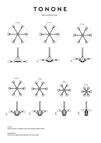 Tonone Bolt chandelier 6 arms position