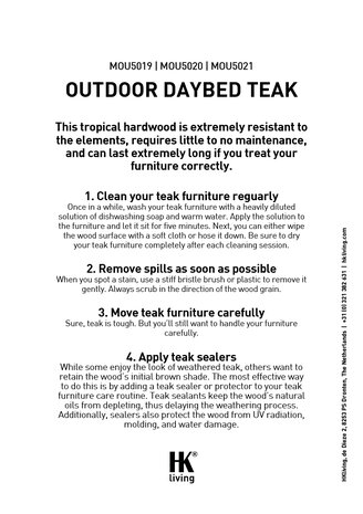 Outdoor daybed teak care instructions