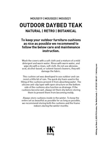Outdoor daybed cushions care instructions