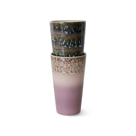 HKLIVING 70s ceramics: latte mugs, forest (set of 2)