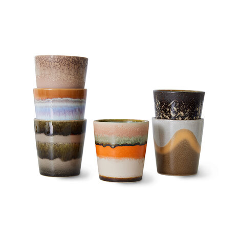 HKLIVING 70s ceramics: coffee mugs, Elements (set of 6)