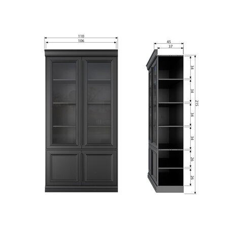 WOOOD Premium Organize vitrinekast 44cm grenen matzwart 