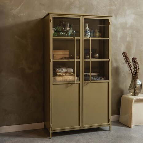 WOOOD Premium Exhibit vitrinekast metaal khaki