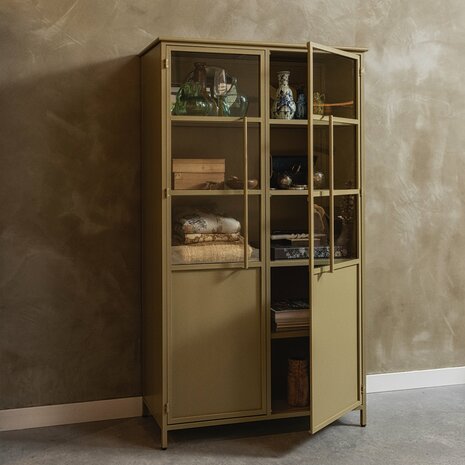 WOOOD Premium Exhibit vitrinekast metaal khaki