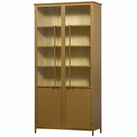 WOOOD Premium Exhibit XL 2 deurs vitrinekast metaal honing geel