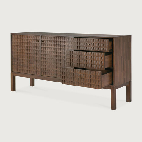 Ethnicraft Sono Dressoir Varnished Teak Licht Bruin 2 Deurs 3 Laden