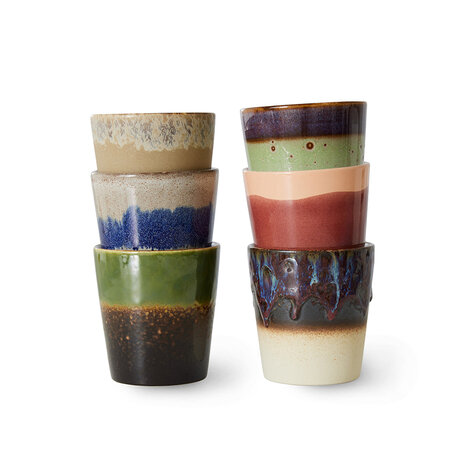 HKLIVING 70s ceramics: coffee mugs grounding, set of 6