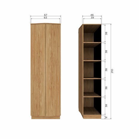 WOOOD Zuma hoge kast 67cm eiken transparant