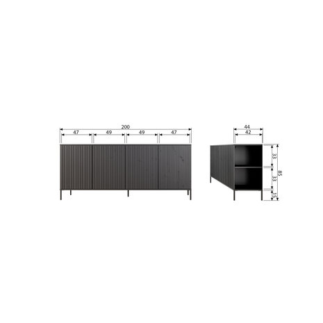 WOOOD Premium New gravure dressoir 200 cm grenen zwart [fsc]