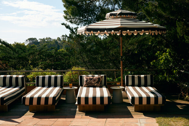 HKLIVING Striped patio umbrella stracciatella