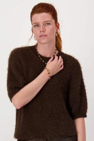 Zusss armband met kralen bruin/goud