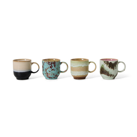 HKLIVING 70s ceramics: café mugs abstract, set of 4